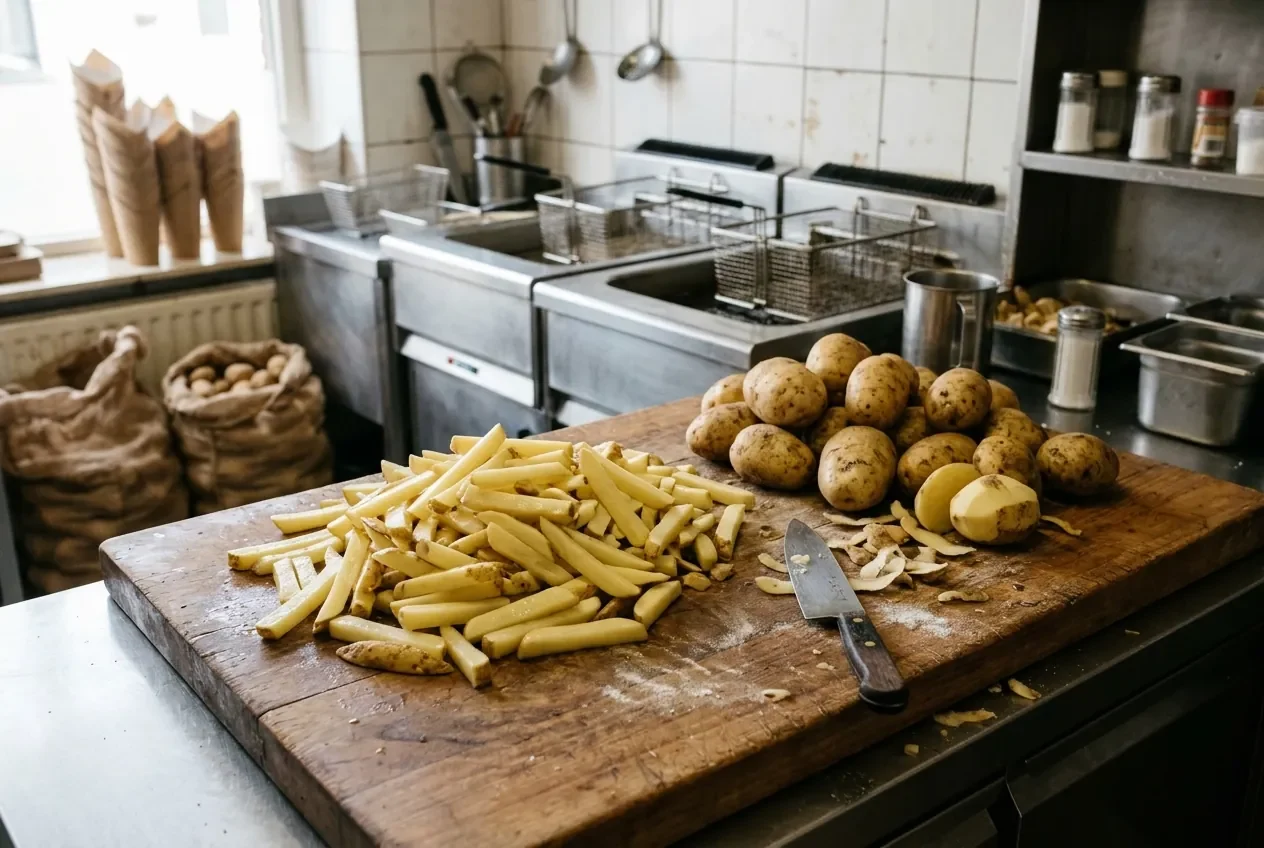 Pommes de terre coupées chaque matin
